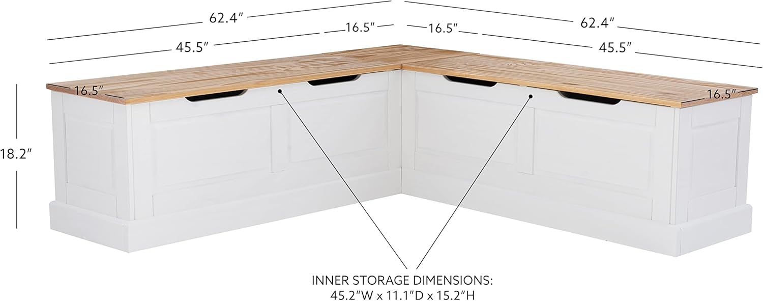 Linon Natural and White 2 Tone Backless Corner Breakfast, Table is NOT Included Harris Nook-2