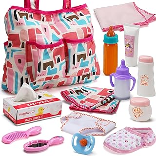 14 Pack Baby Doll Accessories, Baby Doll Feeding and Caring Set includes Diaper Bag, Doll Diapers, Magic Bottle, Changing Mat for Girl Toddler Kid, Babies Pretend Play Set for Birthday Gift Christmas