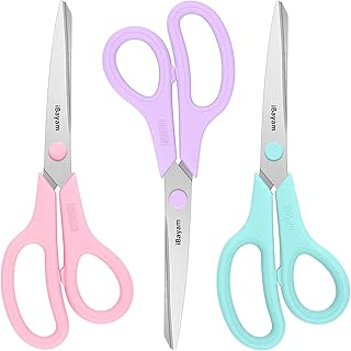 Scissors, iBayam 8" All Purpose Scissors Bulk 3-Pack, Ultra Sharp 2.5mm Thick Blade Shears Comfort-Grip Scissors for Office Desk Accessories Sewing Fabric Home Craft School Supplies, Right/Left Handed