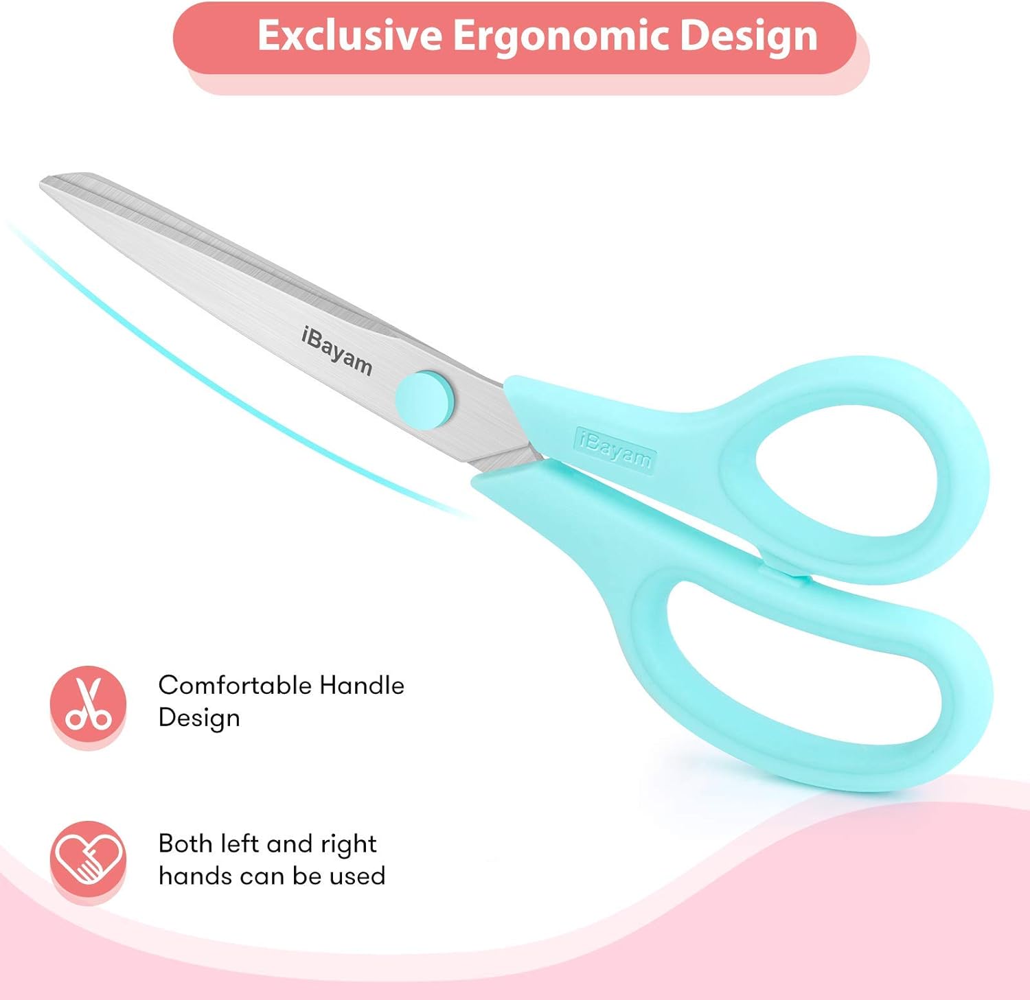 Scissors, iBayam 8" All Purpose Scissors Bulk 3-Pack, Ultra Sharp 2.5mm Thick Blade Shears Comfort-Grip Scissors for Office Desk Accessories Sewing Fabric Home Craft School Supplies, Right/Left Handed-2