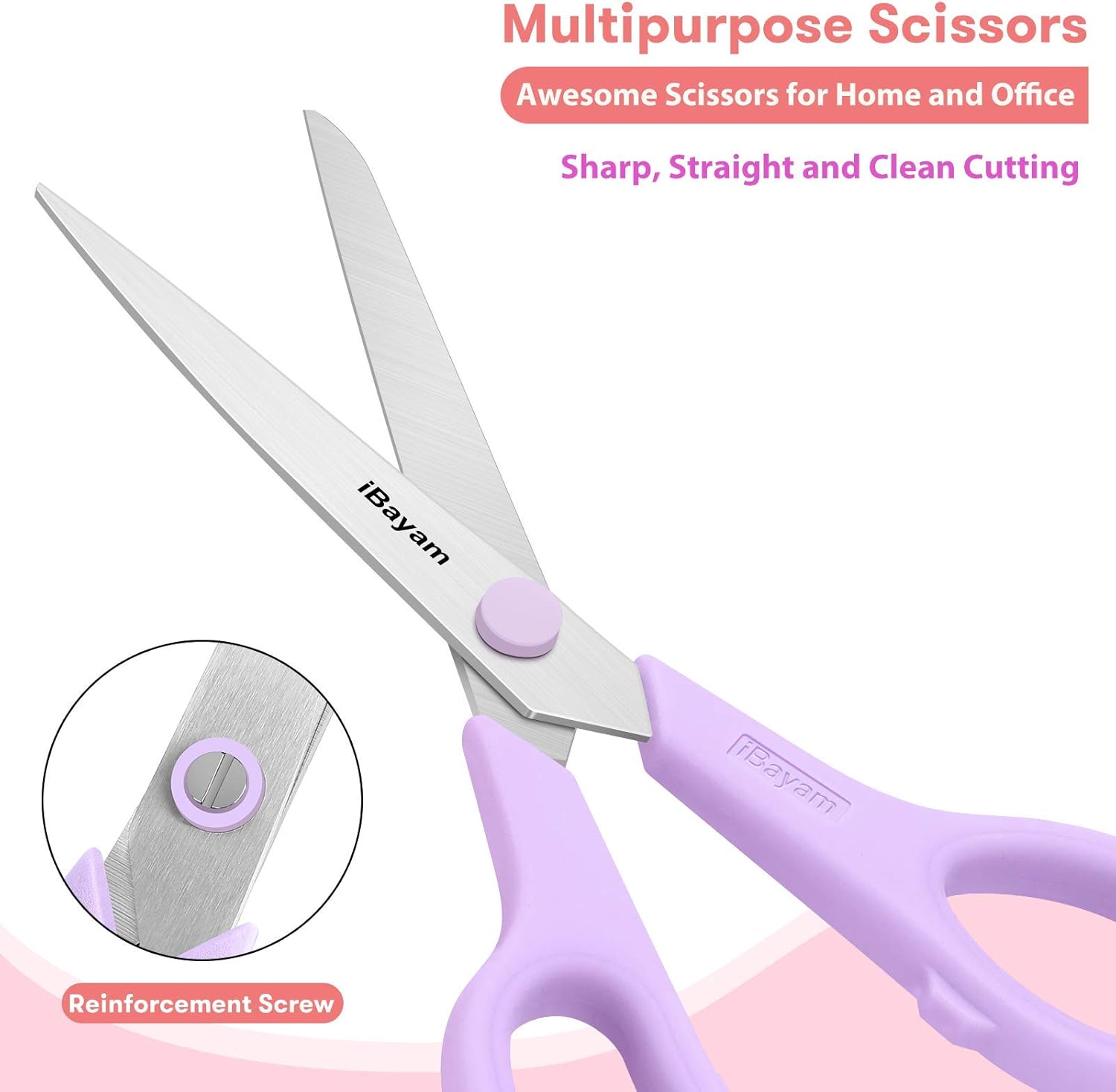 Scissors, iBayam 8" All Purpose Scissors Bulk 3-Pack, Ultra Sharp 2.5mm Thick Blade Shears Comfort-Grip Scissors for Office Desk Accessories Sewing Fabric Home Craft School Supplies, Right/Left Handed-3