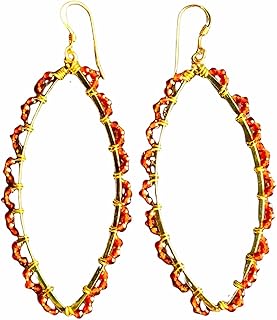 Lamora Garnet Hoop Dangle Earrings, Genuine Gemstone Natural Crystal 14K Gold Earrings, Antique Handmade Jewelry For Women, Teen, Girl, January Birthstone