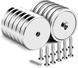 DIYMAG Neodymium Round Base Cup Magnet,100LBS Strong Rare Earth Magnets with Heavy Duty Countersunk Hole and Stainless Screws for Refrigerator Magnets,Office,Craft,etc-Dia 1.26 inch-Pack of 12