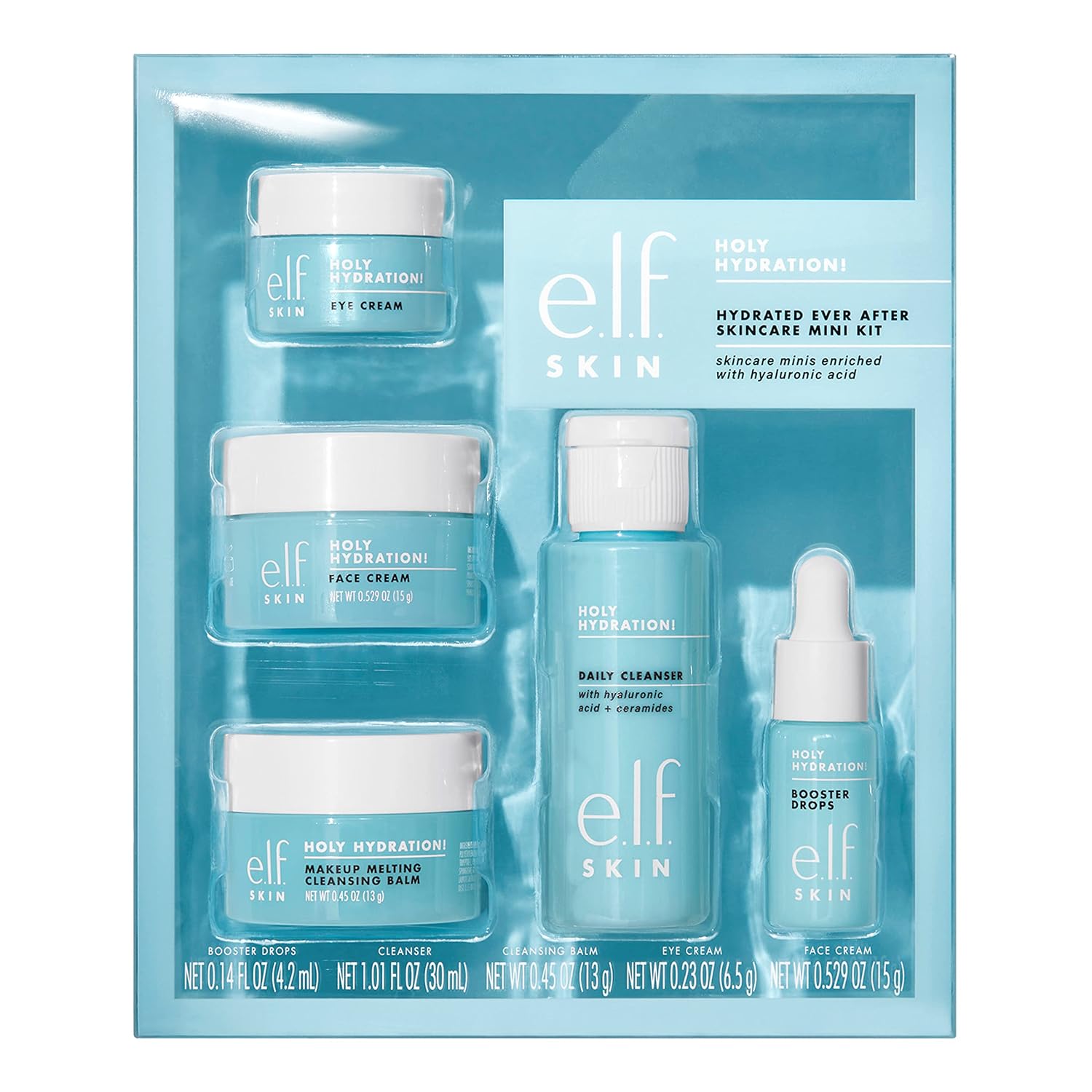 e.l.f. SKIN Hydrated Ever After Skincare Mini Kit, Cleanser, Makeup Remover, Moisturiser & Eye Cream For Hydrating Skin, Airplane-Friendly Sizes-0