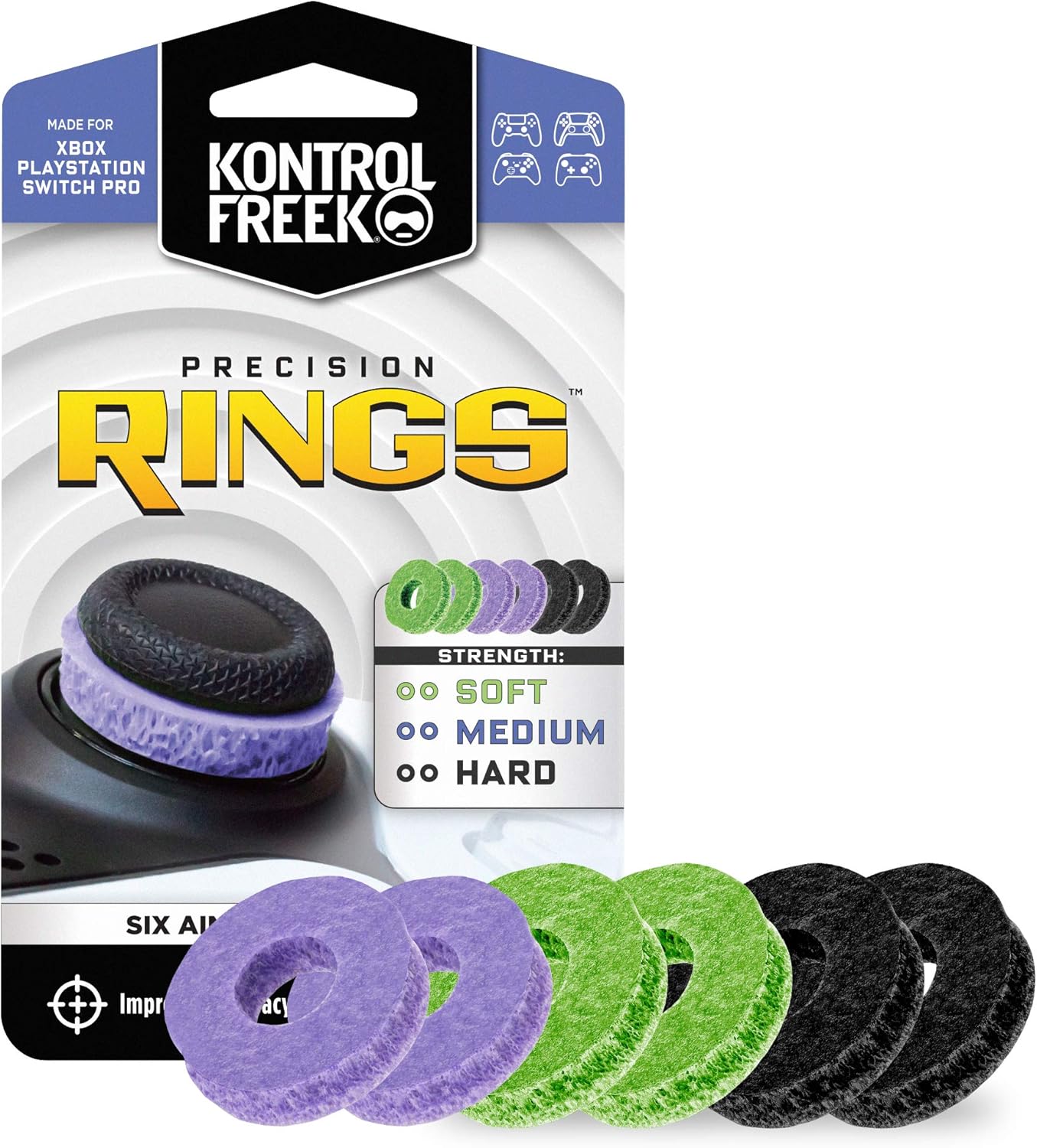 KontrolFreek Precision Rings | Aim Assist Motion Control for PlayStation 4 (PS4), PS5, Xbox One, XBX, Switch Pro & Scuf Controller (Black/Purple/Green)-0