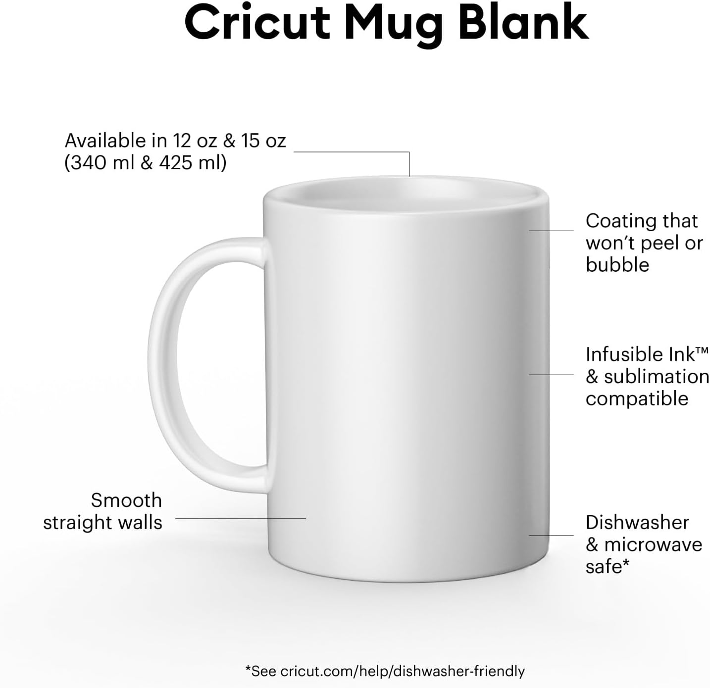 Cricut Blank Mug, Ceramic-Coated, Dishwasher & Microwave Safe Mug to Decorate, Cricut Mug Press & Infusible Ink Compatible,15 Oz Sublimation Mug, Ideal for Crafts and Printing, 2 Count, White-1