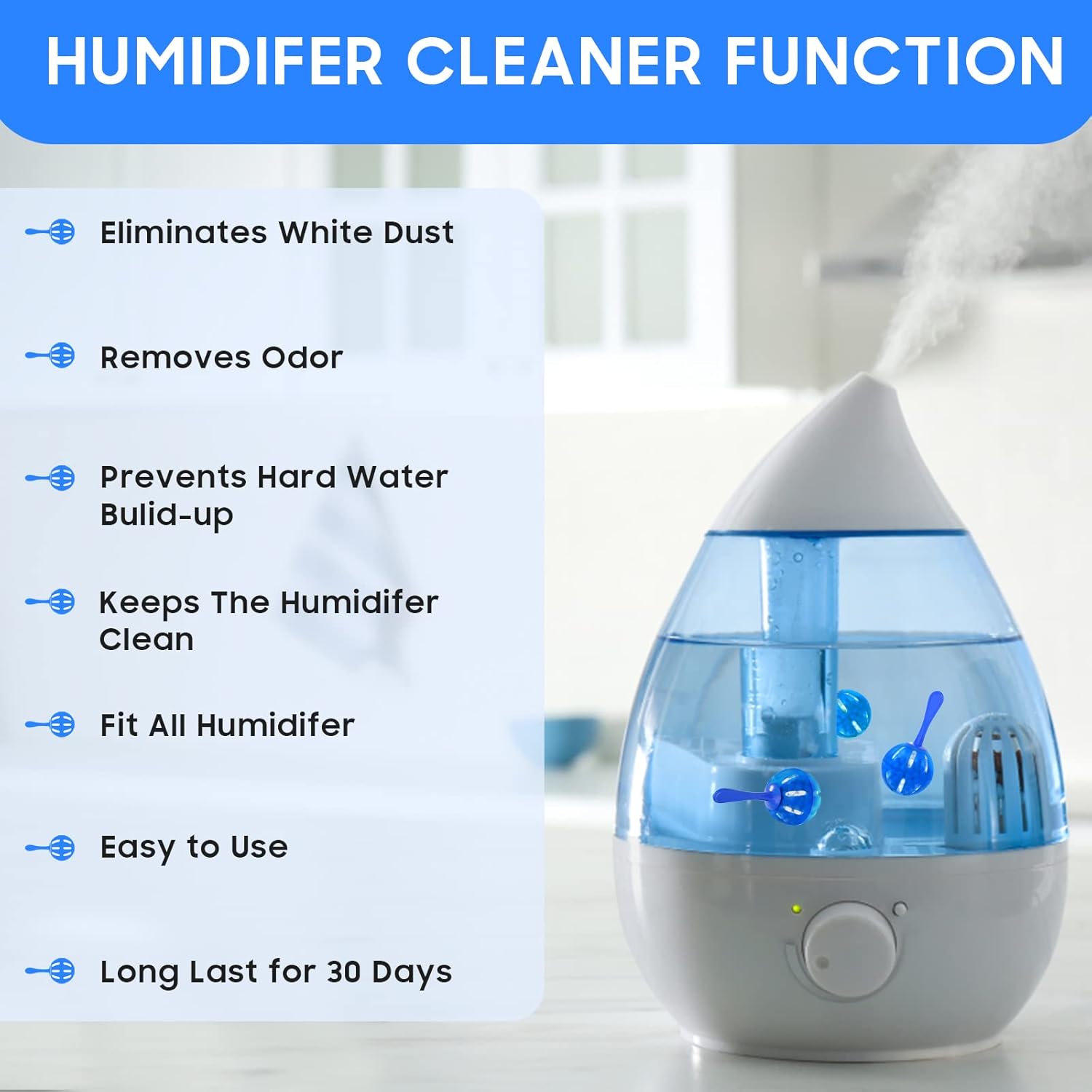 Leemone Humidifier Cleaner 12 Pack, Demineralization Cleaning Ball, Works in All humidifiers and Fish Tanks, Purifies Water, Prevents Hard Water Build-Up, Eliminates White Dust and Odor-2