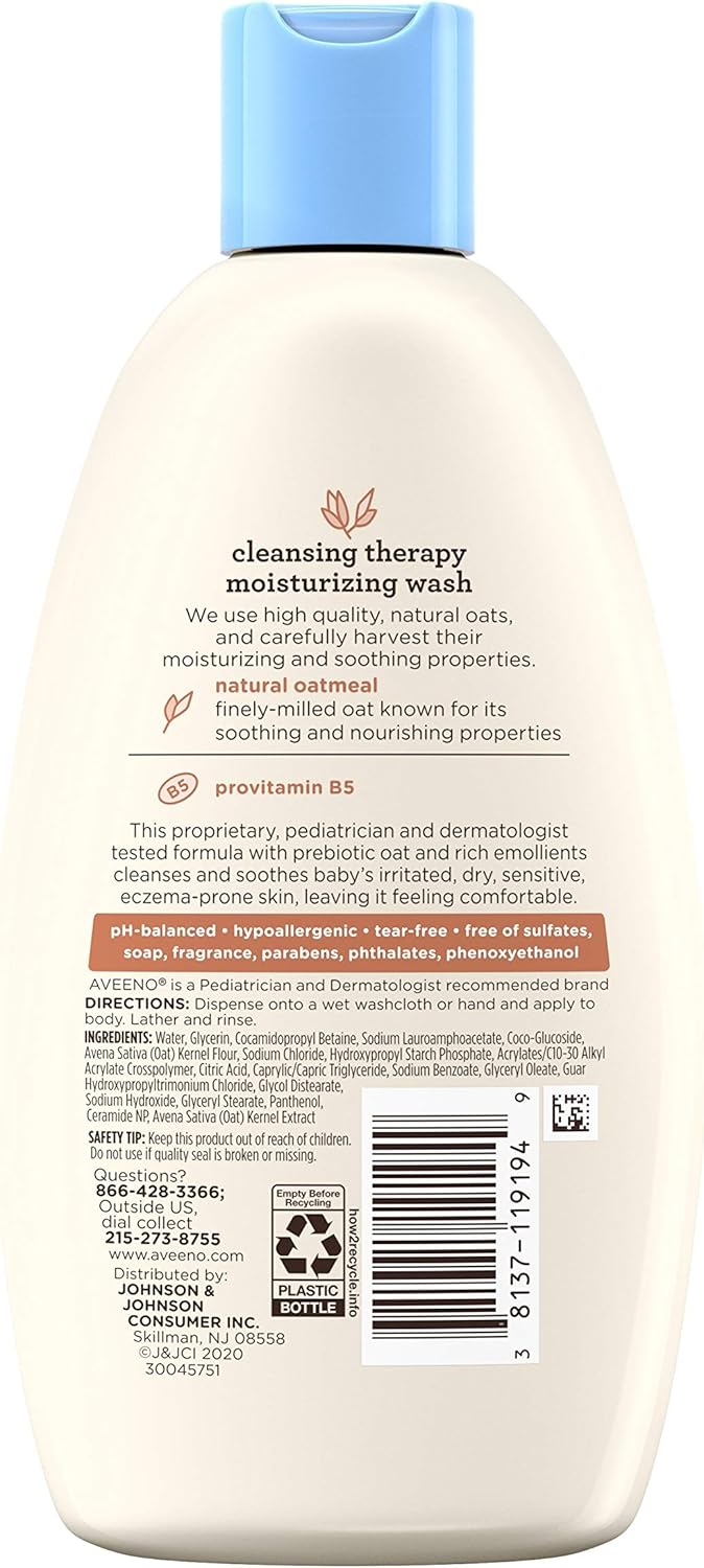 Aveeno Baby Cleansing Therapy Moisturizing Baby Body Wash with Natural Oatmeal & ProVitamin B5, Gentle Tear-Free Baby Bath Wash for Sensitive & Eczema-Prone Skin, Hypoallergenic, 8 oz-6