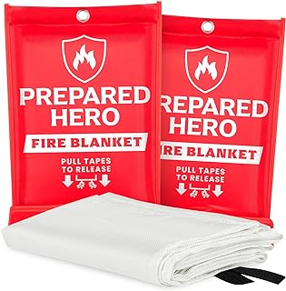 Prepared Hero Emergency Fire Blanket - 2 Pack - Fire Suppression Blanket for Kitchen, 40” x 40” Fire Blanket for Home, Fiberglass Fire Blanket