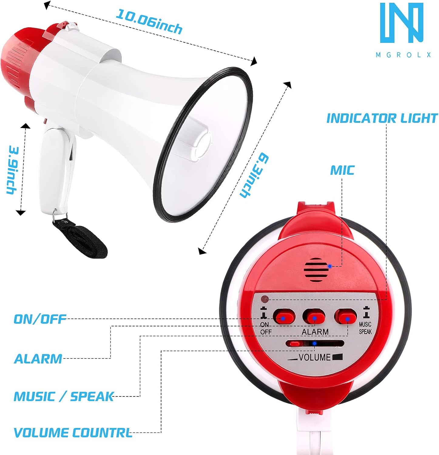 Portable Megaphone Spearker/Bullhorn-with Built-in Siren/Alarm-Music-30 Watt Power & 800 Yard Range-Sliding Volume Adjustment-Powerful and Lightweight-ER46S-1