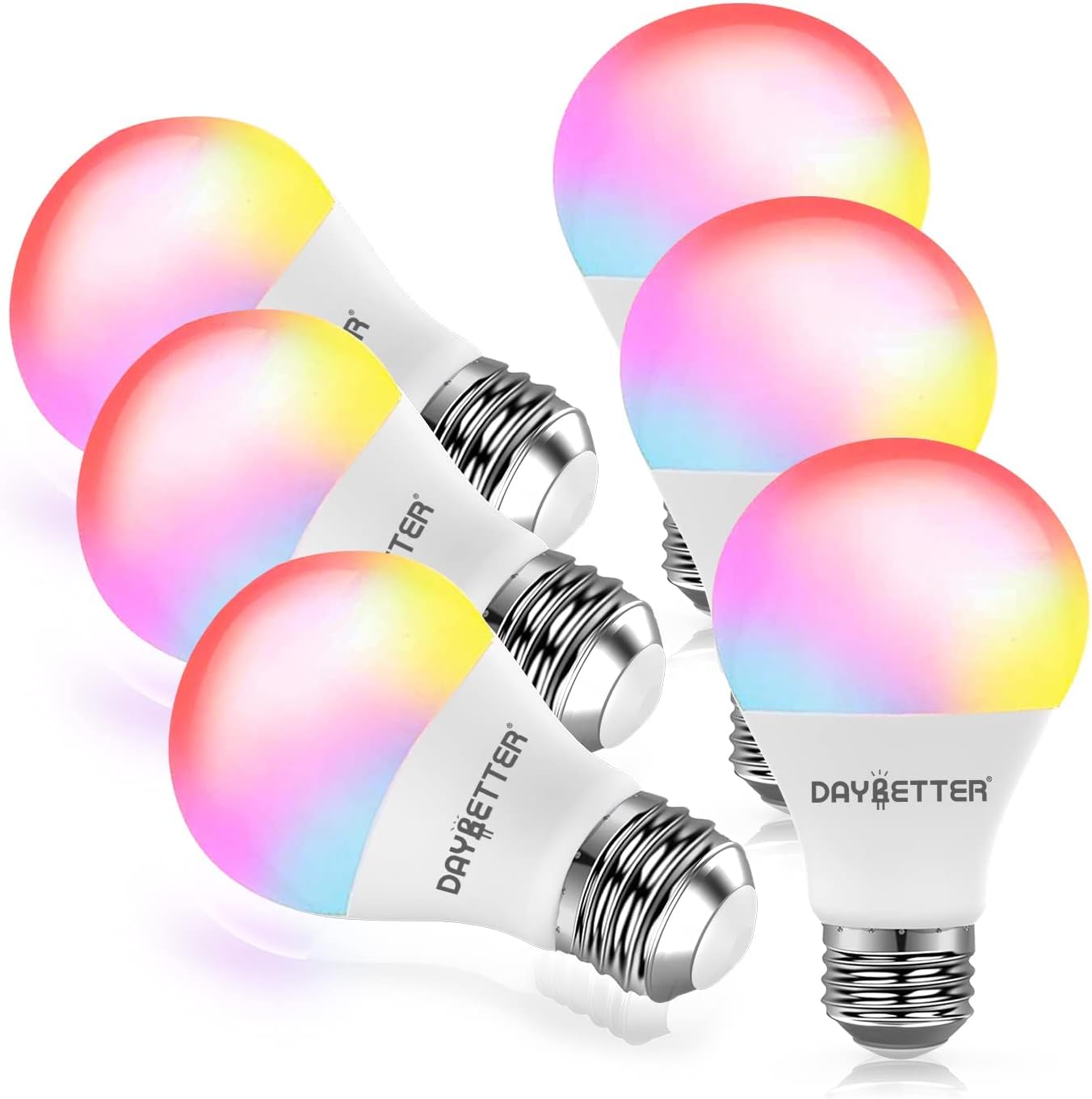 DAYBETTER Smart Light Bulbs, RGBCW Wi-Fi Color Changing Led Bulbs Compatible with Alexa & Google Home Assistant, A19 E26 9W 800LM Multicolor Bulb, No Hub Required, 6 Pack-0