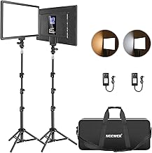 Neewer 13" Led Video Light Panel Lighting Kit, 2-Pack Dimmable Bi-Color Soft Lights with Light Stand, Built-in 8000mAh Battery, 3200K~5600K CRI 97+ 2400Lux for Game/Live Stream/YouTube/Photography