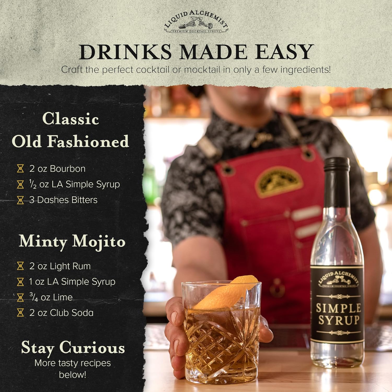 Liquid Alchemist Simple Syrup for Cocktails - Real Ingredients Make our Simple Sugar Syrup the Perfect Old Fashioned Mix - Our Natural Simple Syrup for Drinks is Non-GMO Gluten Free & Vegan (12 oz)-2