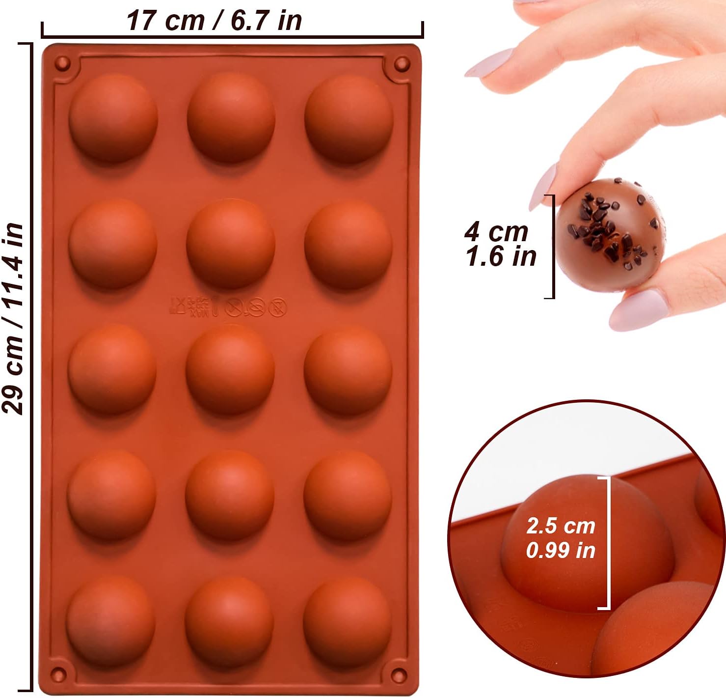 Small 15-Cavity Semi Sphere Silicone Molds Non-Stick,2 Packs Half Sphere Silicone Baking Molds for Making Jelly, Chocolates and Cake-4