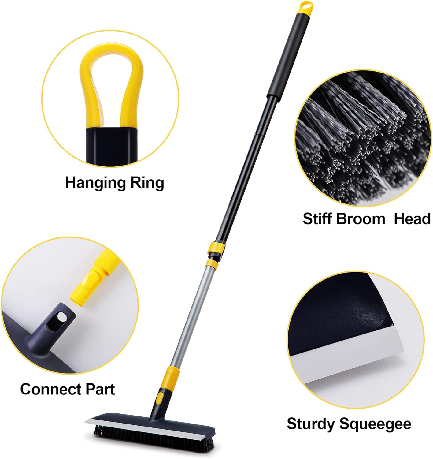 Yocada Floor Scrub Brush 55.9 inch Telescopic Handle 2 in 1 Scrape Brush Stiff Bristle Shower Scrubber for Cleaning Patio Bathroom Garage Kitchen Wall Deck Tub Tile-1