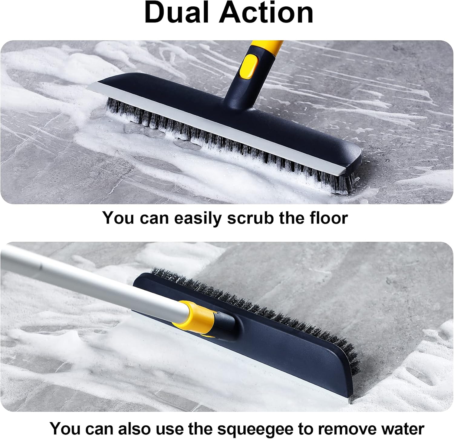 Yocada Floor Scrub Brush 55.9 inch Telescopic Handle 2 in 1 Scrape Brush Stiff Bristle Shower Scrubber for Cleaning Patio Bathroom Garage Kitchen Wall Deck Tub Tile-2