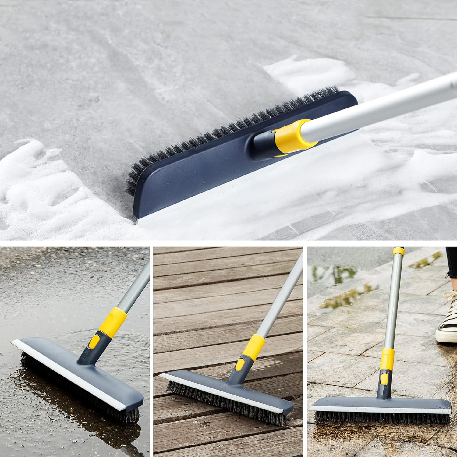 Yocada Floor Scrub Brush 55.9 inch Telescopic Handle 2 in 1 Scrape Brush Stiff Bristle Shower Scrubber for Cleaning Patio Bathroom Garage Kitchen Wall Deck Tub Tile-5