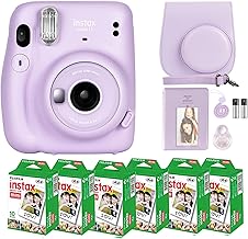 Fujifilm Instax Mini 11 Camera with Fujifilm Instant Mini Film (60 Sheets) Bundle with Deals Number One Accessories Including Carrying Case, Selfie Lens, Photo Album, Stickers (Lilac Purple)