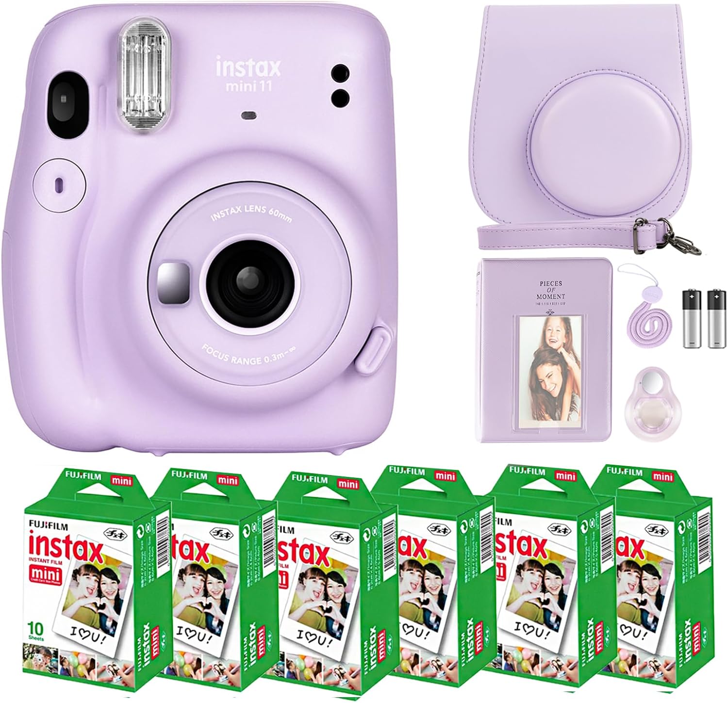 Fujifilm Instax Mini 11 Camera with Fujifilm Instant Mini Film (60 Sheets) Bundle with Deals Number One Accessories Including Carrying Case, Selfie Lens, Photo Album, Stickers (Lilac Purple)-0