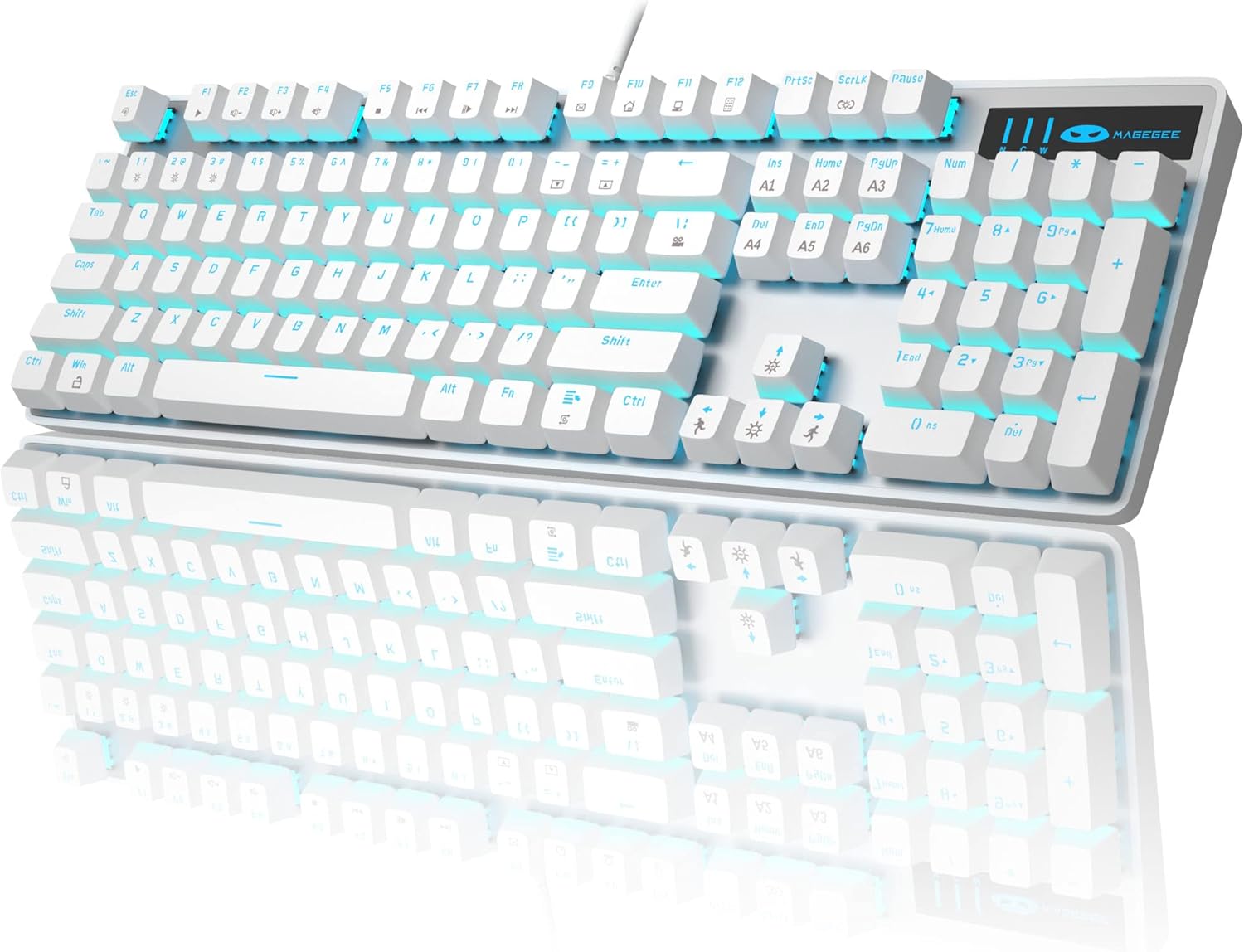 MageGee Mechanical Gaming Keyboard, Wired USB Adjustable Backlight Keyboard, New Mechanical Storm 100% Anti-ghosting Keyboard with Blue Switches for Windows PC/MAC Games (White)-0