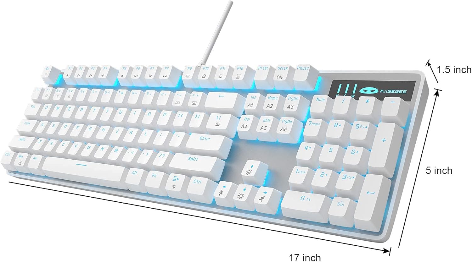 MageGee Mechanical Gaming Keyboard, Wired USB Adjustable Backlight Keyboard, New Mechanical Storm 100% Anti-ghosting Keyboard with Blue Switches for Windows PC/MAC Games (White)-2