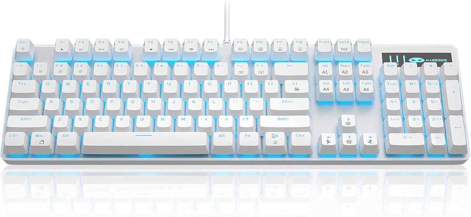 MageGee Mechanical Gaming Keyboard, Wired USB Adjustable Backlight Keyboard, New Mechanical Storm 100% Anti-ghosting Keyboard with Blue Switches for Windows PC/MAC Games (White)-8