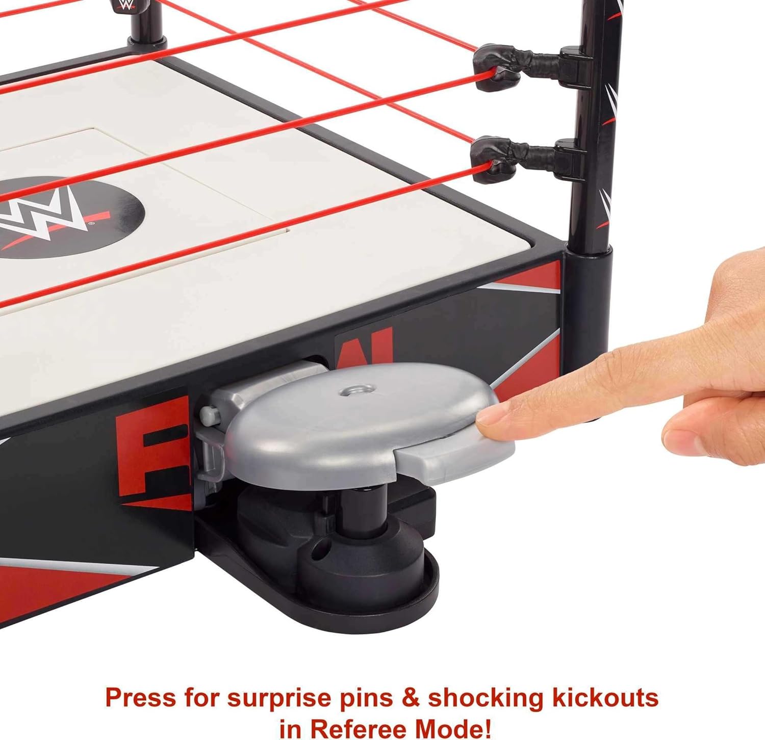 Mattel WWE Wrekkin' Kickout Ring Playset with Accessories & 2 Play Modes, Includes Launcher, Crane, WWE Championship & More, 13-inch x 20-inch-3