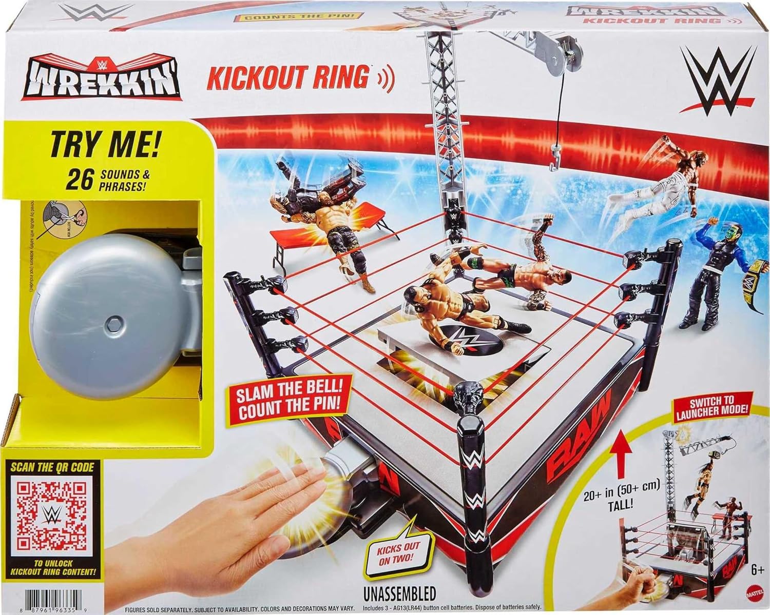 Mattel WWE Wrekkin' Kickout Ring Playset with Accessories & 2 Play Modes, Includes Launcher, Crane, WWE Championship & More, 13-inch x 20-inch-5