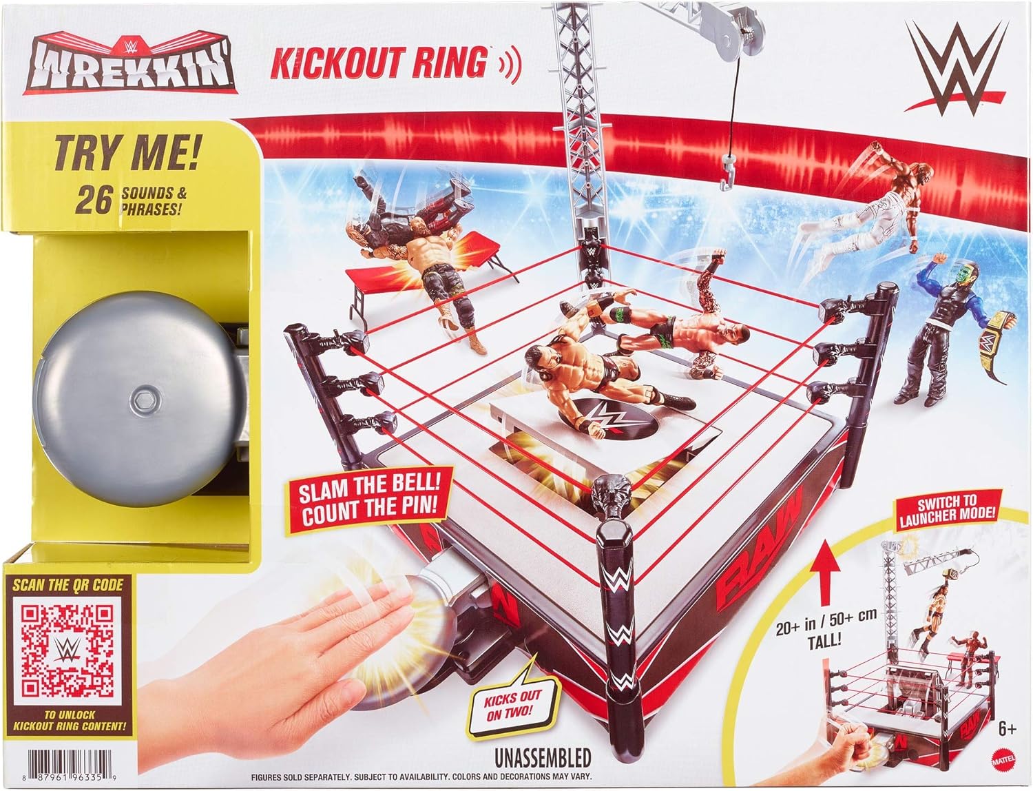 Mattel WWE Wrekkin' Kickout Ring Playset with Accessories & 2 Play Modes, Includes Launcher, Crane, WWE Championship & More, 13-inch x 20-inch-8