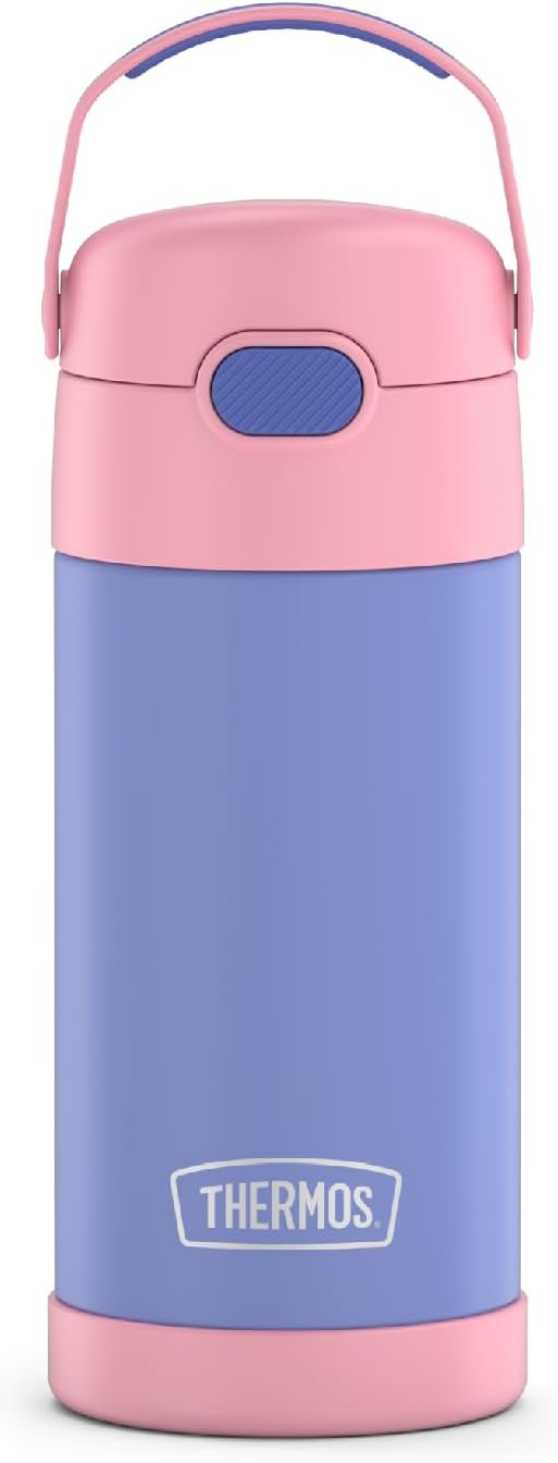 THERMOS FUNTAINER Water Bottle with Straw - 12 Ounce, Purple/Pink - Kids Stainless Steel Vacuum Insulated Water Bottle with Lid-0