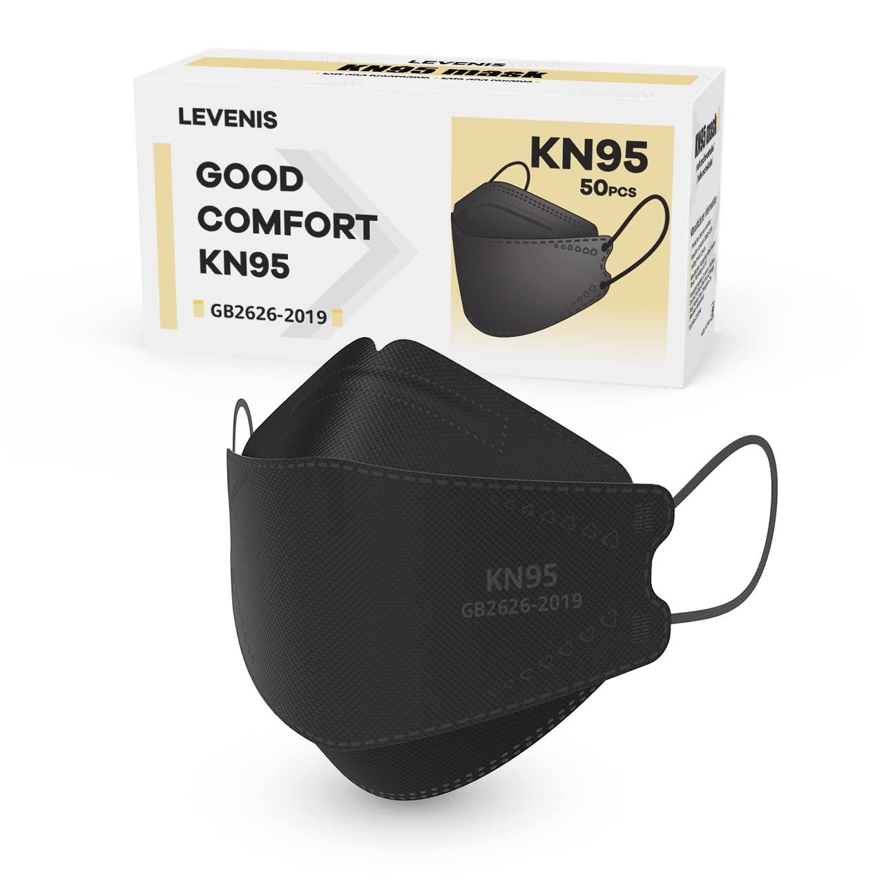 LEVENIS KN95 Face Masks 50 Pack, Breathable Comfortable and Disposable KN95 Mask, Black-0