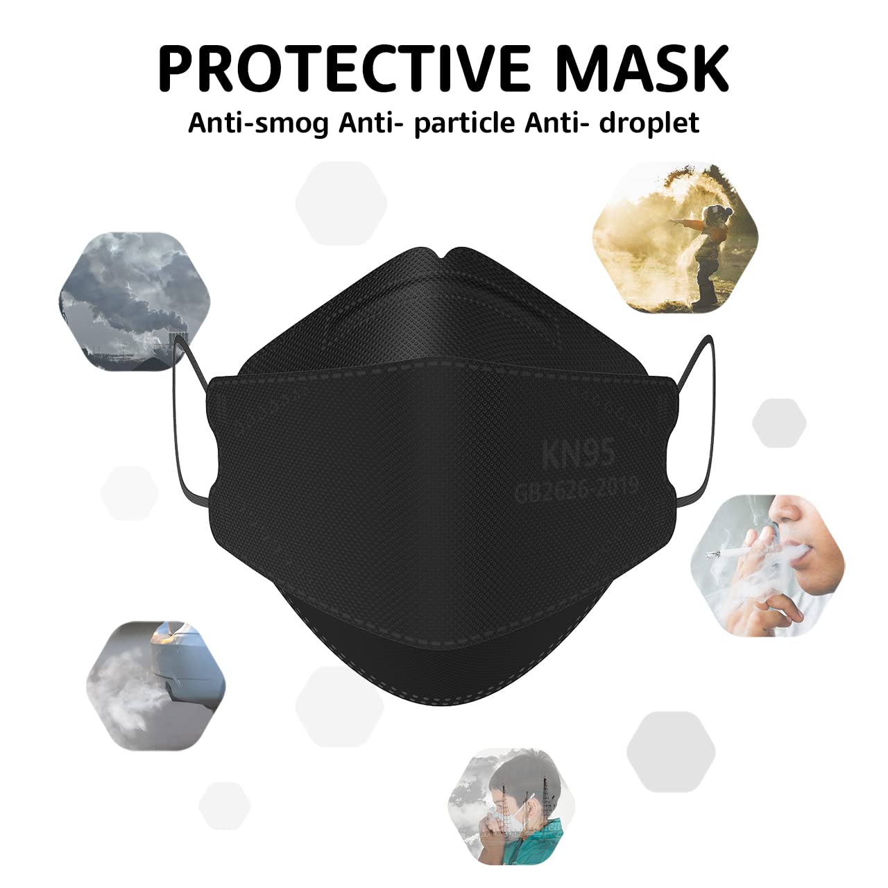 LEVENIS KN95 Face Masks 50 Pack, Breathable Comfortable and Disposable KN95 Mask, Black-7