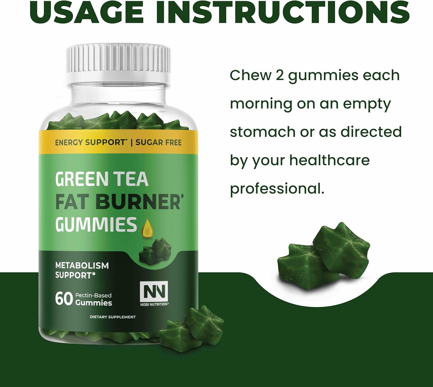 Green Tea Fat Burner Gummies for Weight Loss | Metabolism Boost & Appetite Suppressant with Green Coffee Bean Extract & Garcinia Cambogia | Pills to Burn Belly Fat for Women & Men by Nobi Nutrition-5