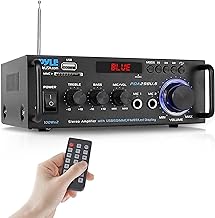 Pyle Stereo Power Amplifier 200 W Peak w/ Bluetooth Wireless, LED Display, Dual Channel Audio Stereo Receiver w/ RCA, USB, SD, MIC in, FM Radio, Perfect For Home Computer via RCA, PDA29BU.5