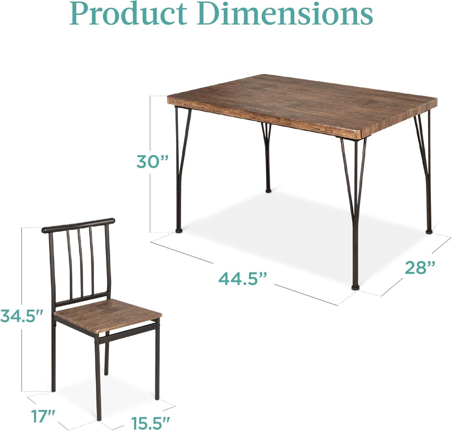 Best Choice Products 5-Piece Metal and Wood Indoor Modern Rectangular Dining Table Furniture Set for Kitchen, Dining Room, Dinette, Breakfast Nook w/ 4 Chairs - Drift Brown-6