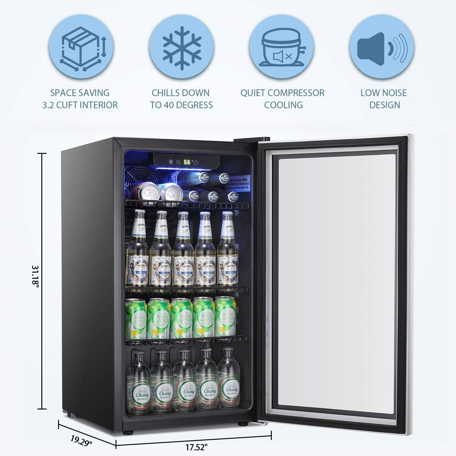 Antarctic Star Beverage Refrigerator Cooler -120 Can Mini Fridge Glass Door for Soda Beer or Wine Constant Glass Door Small Drink Dispenser Clear Front Door for Home, Office Bar 3.2cu.ft-1