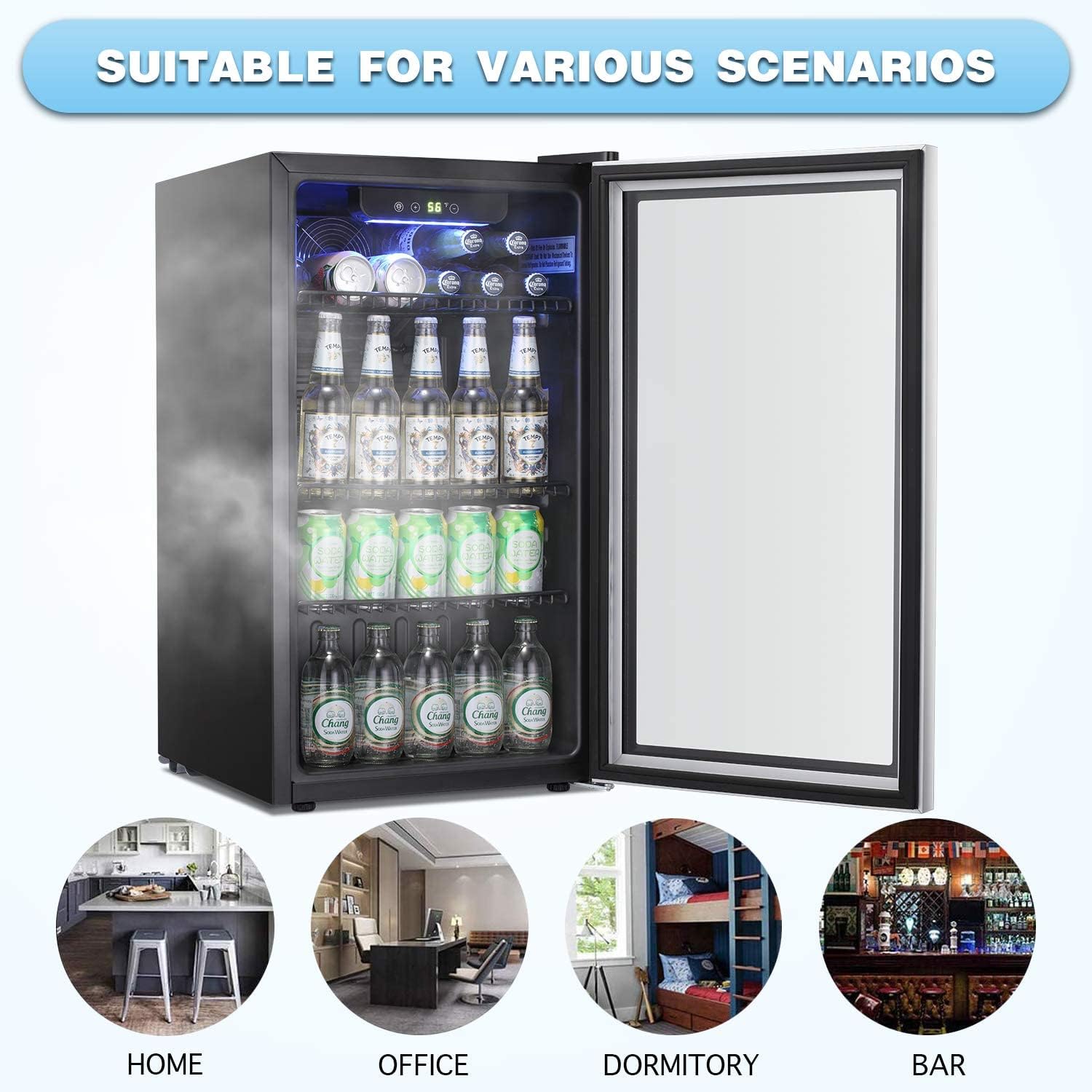 Antarctic Star Beverage Refrigerator Cooler -120 Can Mini Fridge Glass Door for Soda Beer or Wine Constant Glass Door Small Drink Dispenser Clear Front Door for Home, Office Bar 3.2cu.ft-6