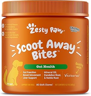 Zesty Paws Scoot Away Soft Chews - Healthy Bowel Function with Bromelain, Vita Fiber for Dogs, & Dandelion Root for Dog Digestive Support and Gut Health - 90 Soft Chews