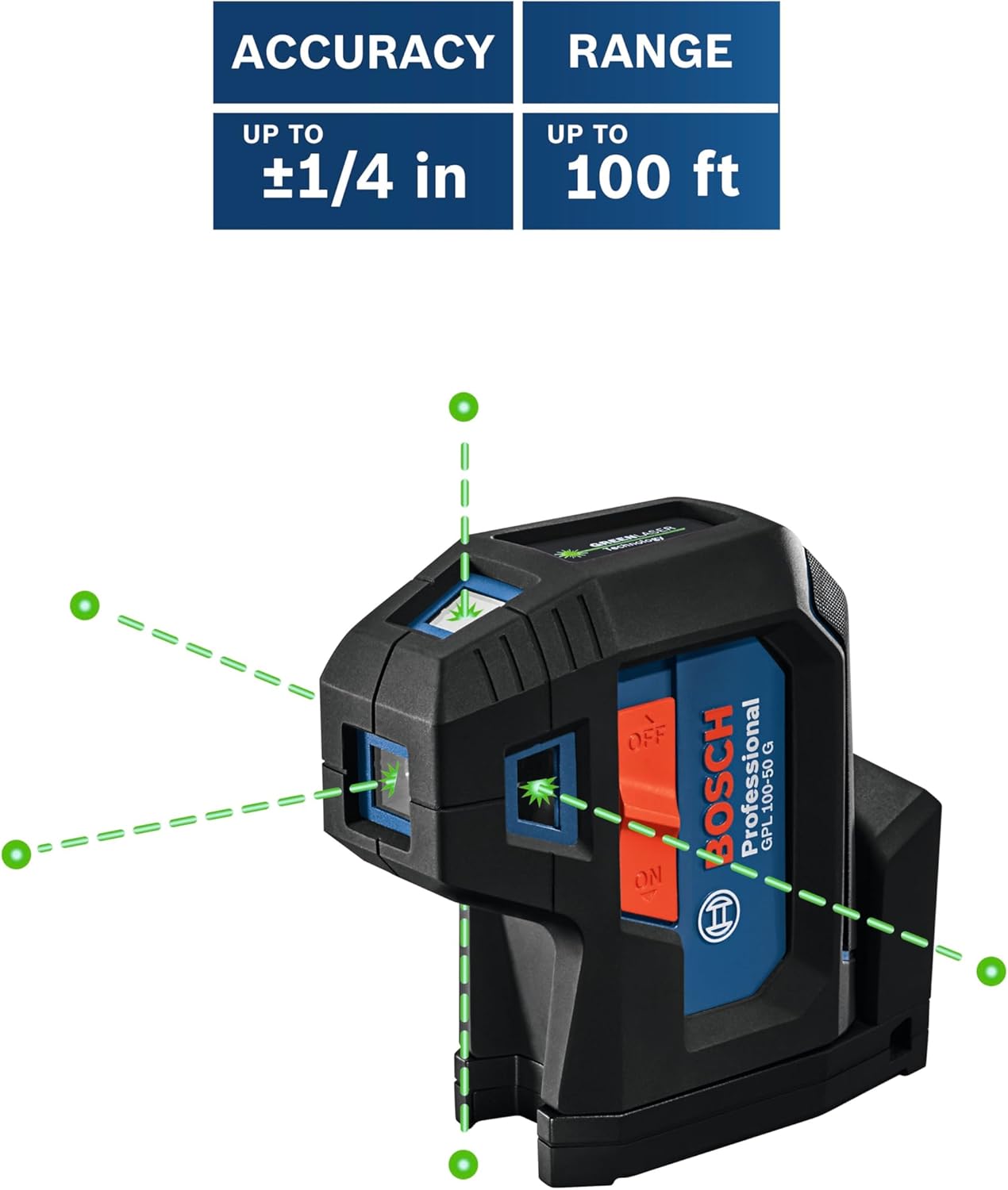 BOSCH GPL100-50G Green-Beam Self-Leveling Alignment Laser, Includes 2 AA Batteries, Built-In Multipurpose Mount, & Hard Carrying Case-11