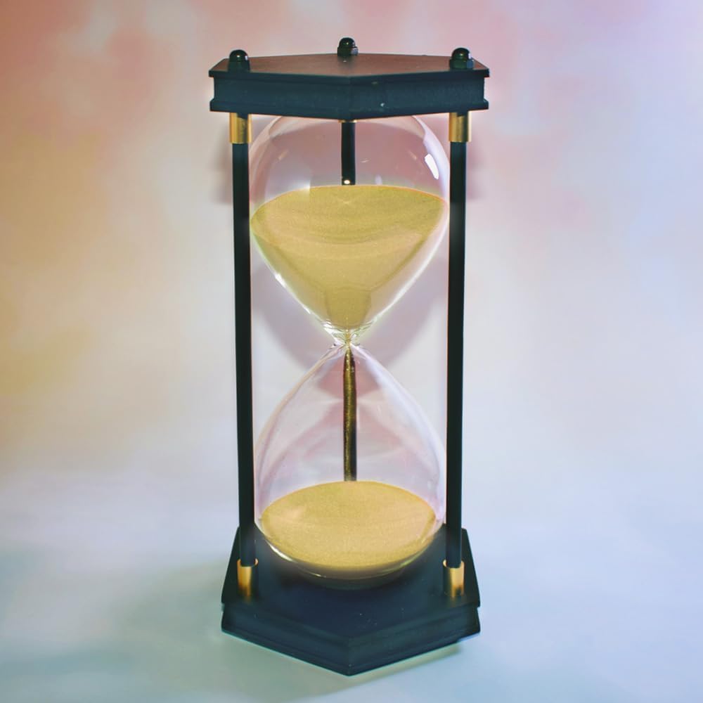 Large Hourglass Timer 60 Minute, Decorative Hexagon Frame Sandglass with Yellow Sand-1