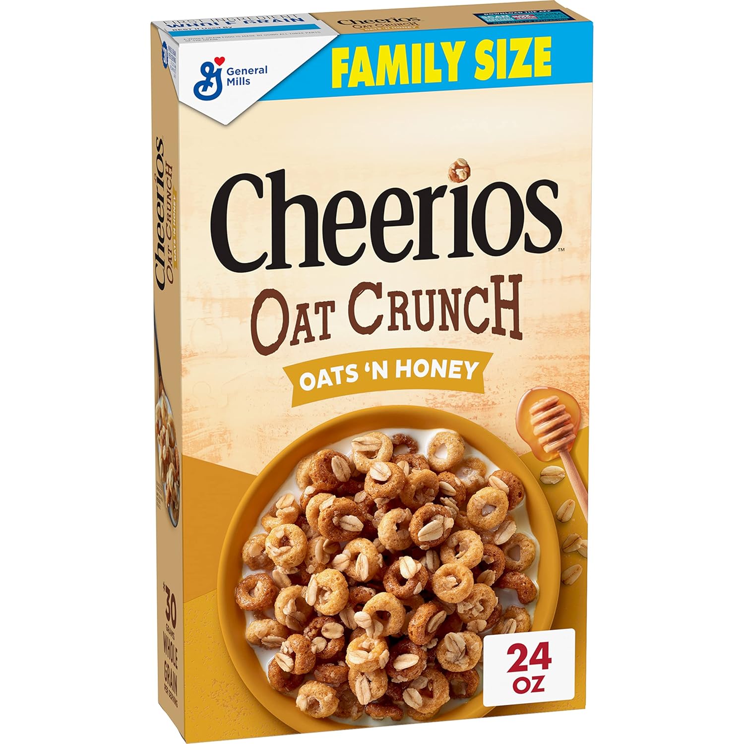 Cheerios Oat Crunch Oats & Honey Oat Breakfast Cereal, Family Size, 24 oz-0