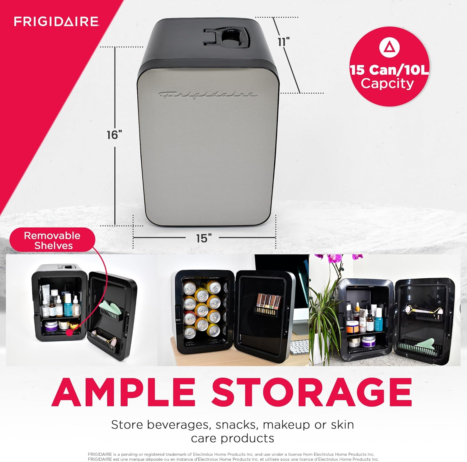 FRIGIDAIRE Portable 10L, 15-can Mini Fridge Brushed Stainless Rugged Refrigerator, EFMIS188-SS-1