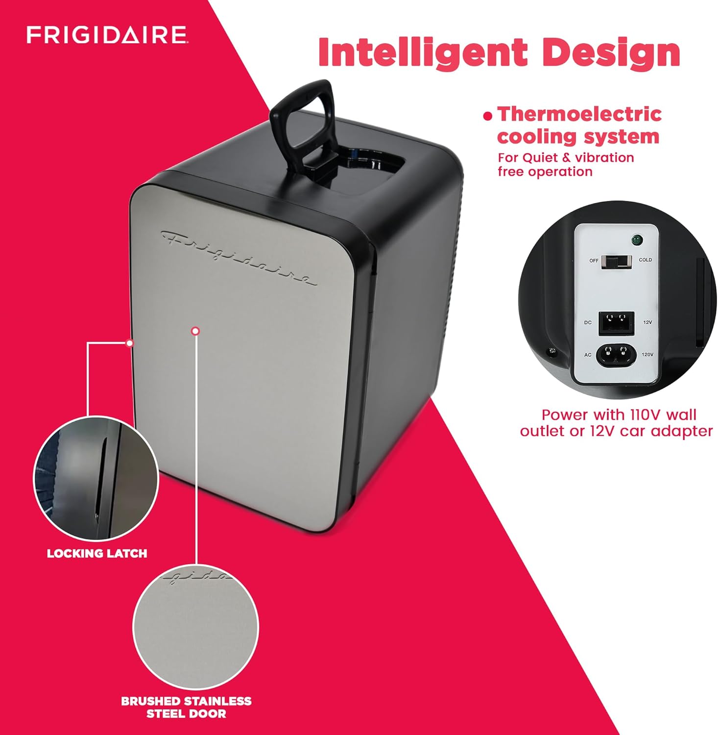 FRIGIDAIRE Portable 10L, 15-can Mini Fridge Brushed Stainless Rugged Refrigerator, EFMIS188-SS-3