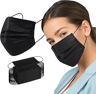 Borje Disposable Face Mask, 100 PCS Black Masks, 3 Ply Protection Face Masks