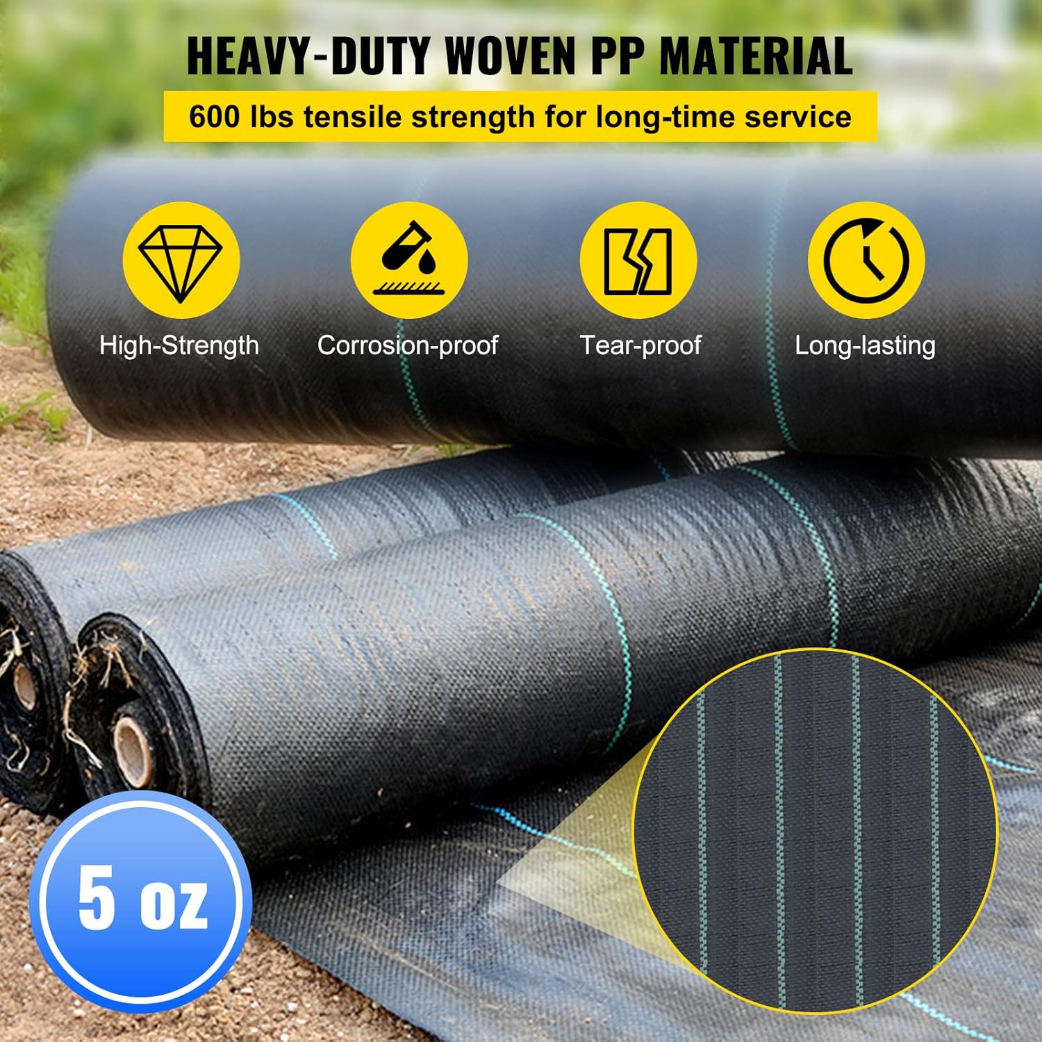 Happybuy Driveway Fabric, 13x108ft Commercial Grade Landscape Fabric, Garden Weed Barrier Fabric Heavy Duty, Geotextile Fabric Underlayment Gravel, Ground Cover Drainage Fabric, Weed Control Blocker-2