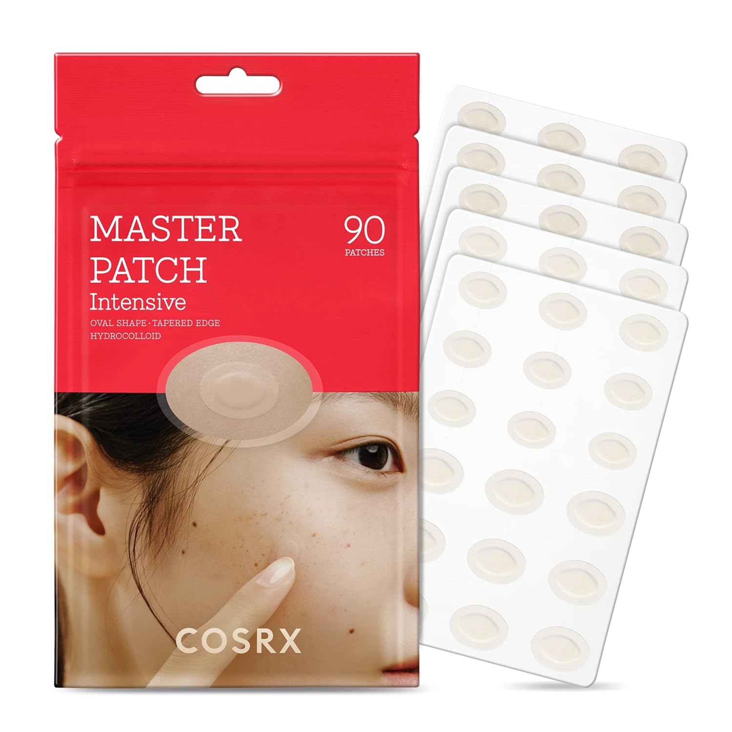 COSRX Master Patch Intensive | Oval-Shaped Hydrocolloid Pimple Patch with Tea Tree Oil & Salicylic Acid | Quick & Easy Blemish, Zit, Spot Treatment (90 Patches (Medium, Large), 90, Count)-0