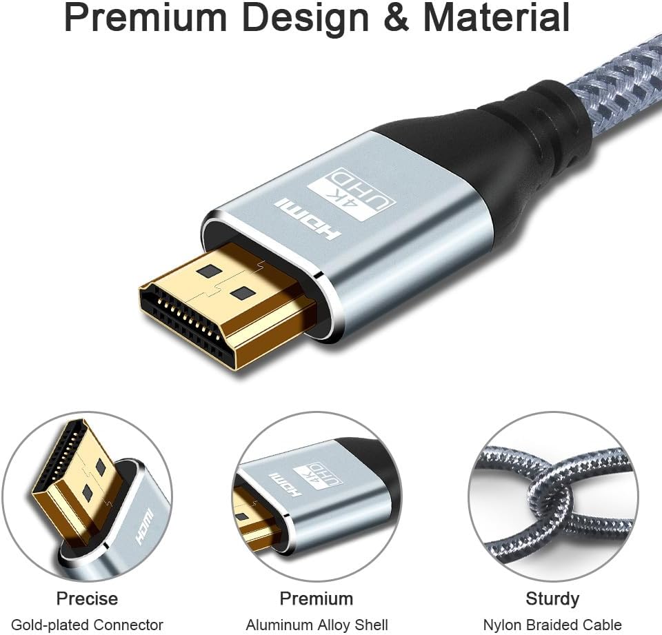 HDMI Cable 4K 60 Hz 20 ft, High Speed HDMI 2.0 Cables, 18Gbps, 4K @ 60Hz, Ultra HD, 2160P,1080P, ARC, 3D, HDCP 2.2 Cord Braided, for Laptop, Monitor, PS5, PS4, Xbox One, Fire TV-4