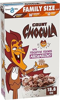 Count Chocula Cereal with Monster Marshmallows, Kids Breakfast Cereal, Limited Edition, Made with Whole Grain, Family Size, 18.8 oz