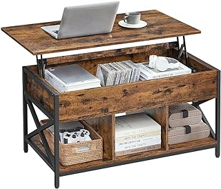 VASAGLE Lift Top Coffee Table, Lift Coffee Table with Storage Shelf, Hidden Compartments and Lifting Top, for Living Room, Office, 19.7 x 39.4 x (19.3-24.4) Inches, Rustic Brown and Black ULCT202B01