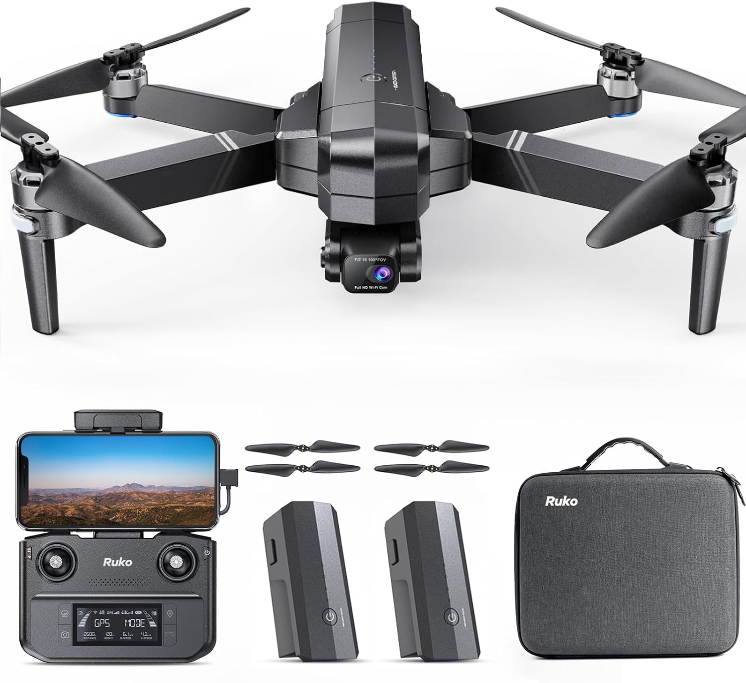 Ruko F11GIM2 Drones with Camera for Adults 4K, 64Mins Flight Time, Gimbal & EIS 4K Camera, 9842ft Digital video Transmission, GPS Auto-return Professional Quadcopter, Level 6 Wind Resistance-0